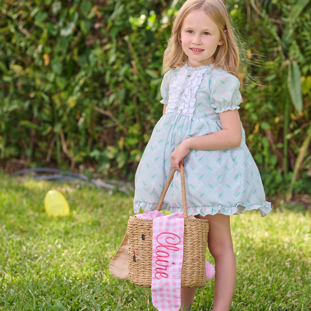 Gingham Kids Easter Basket - Easter Bunny Ears
