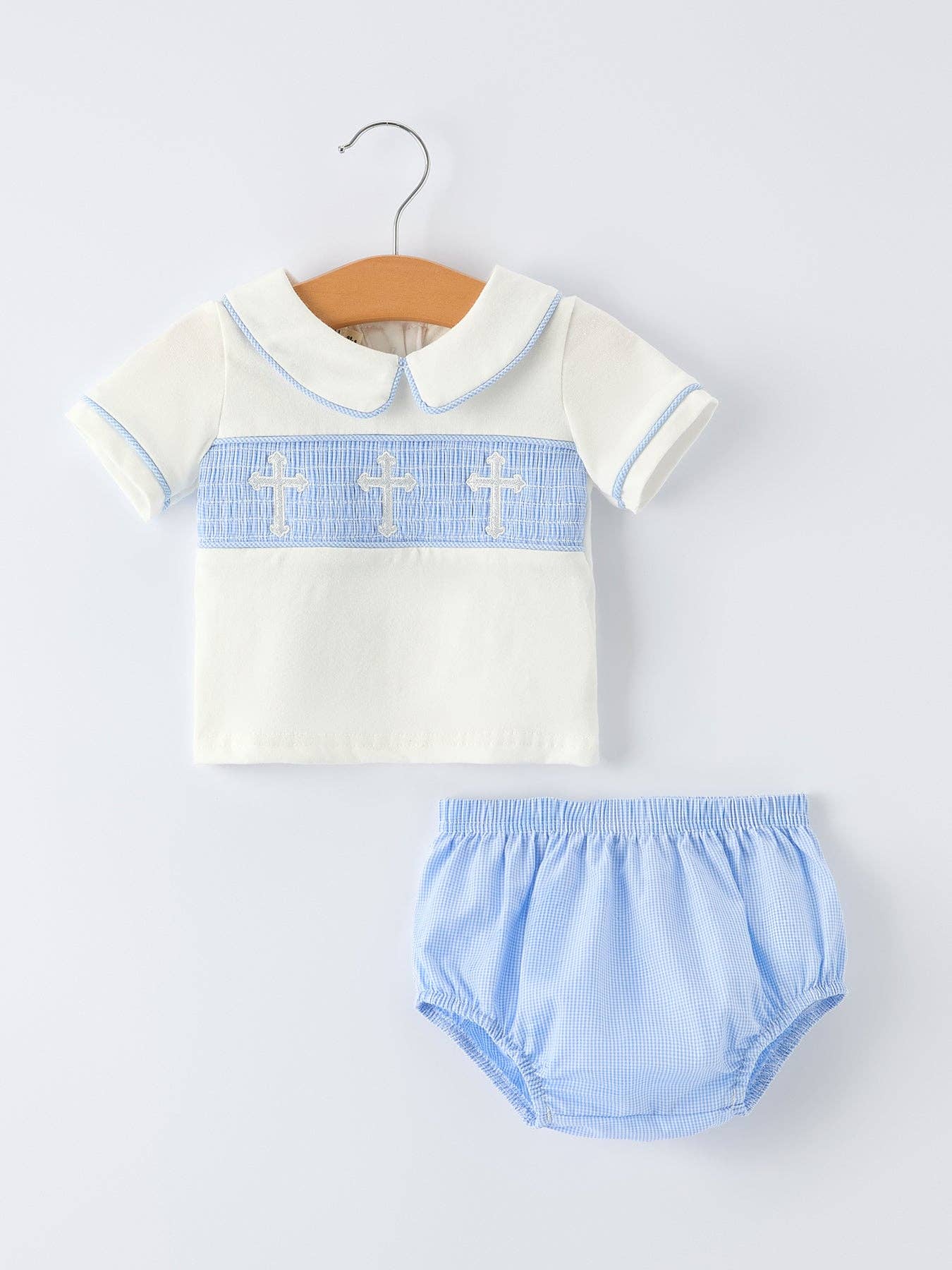Blue Smocked Baby Boy Bloomer Set