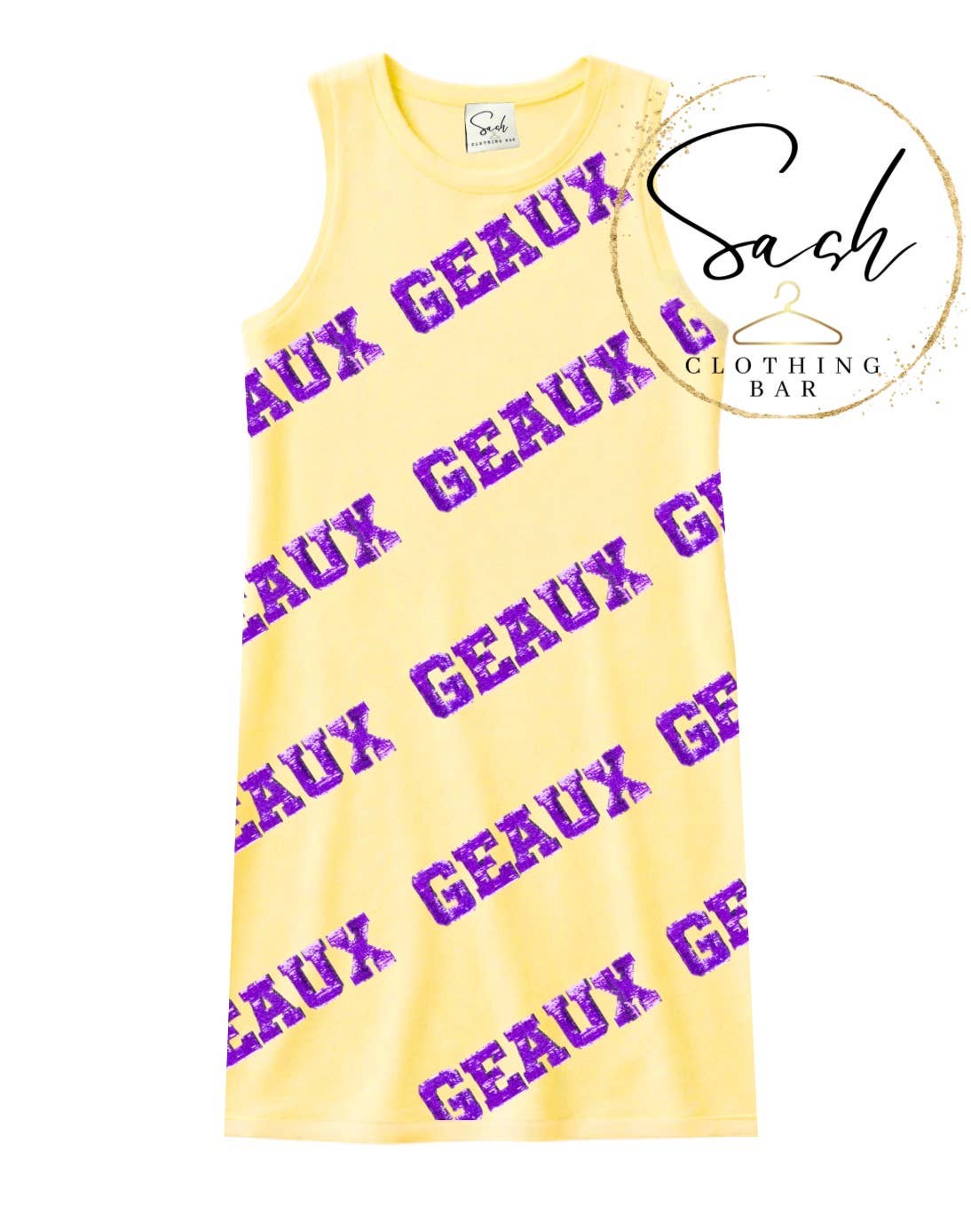 Purple and Yellow Tiger Sequin Geaux Tank Dress