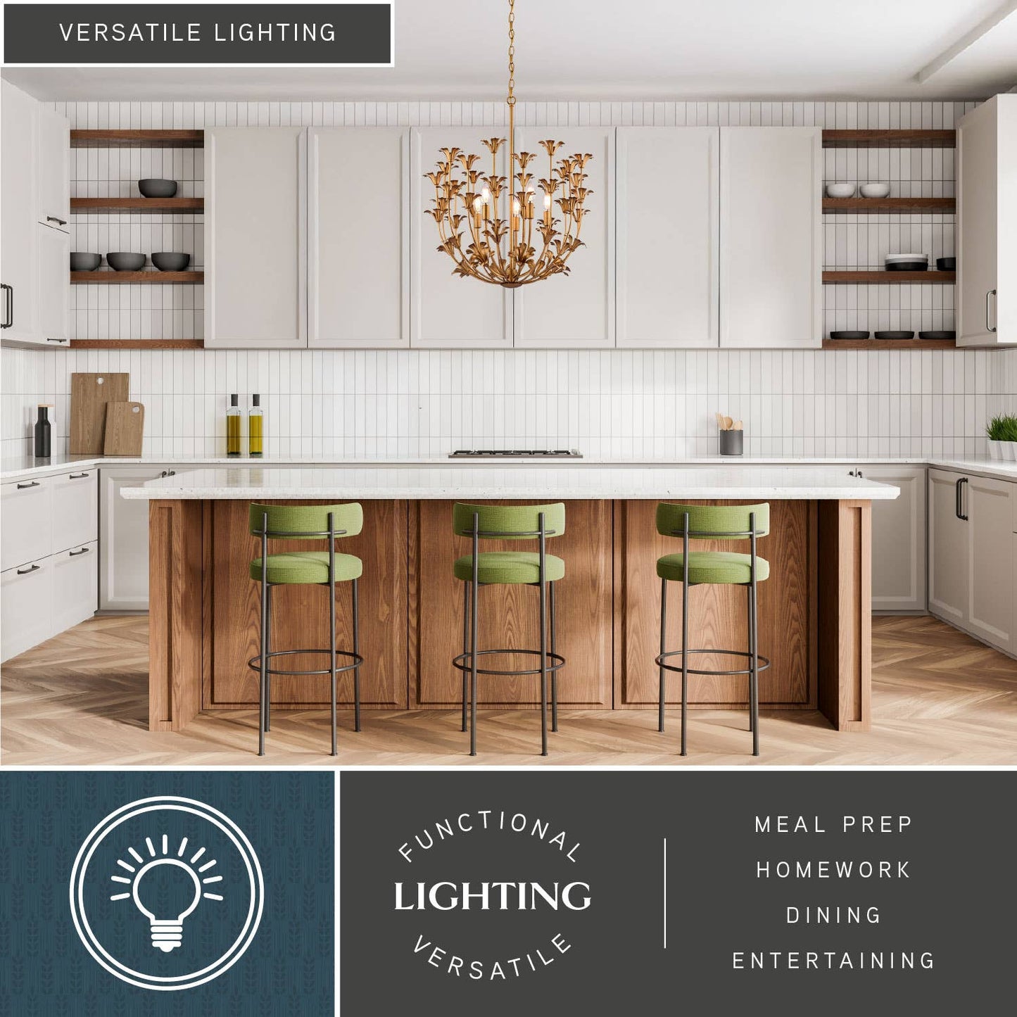 Gold Chic Pendant Light, Kitchen Island, 23.5 in