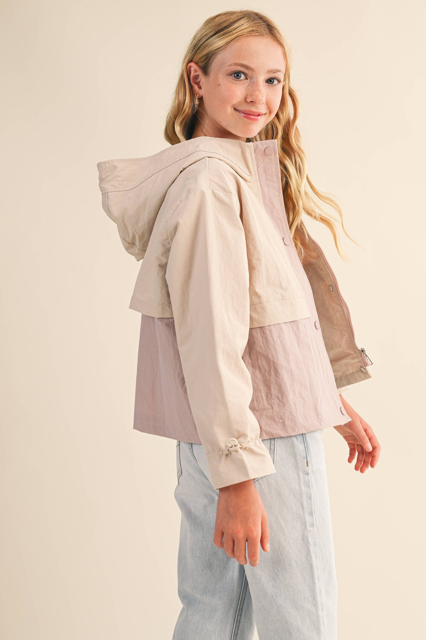 TWEEN GIRLS KIDS HOODED WINDBREAKER W/ CINCH CUFF (7-14)