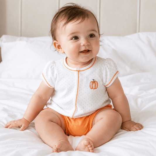 Baby Pumpkin Hand-Embroidered Ruffle Diaper Cover Set
