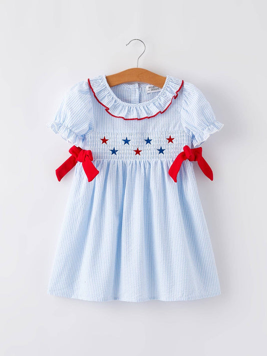 4th of july Boys' Smocking Star Embroidered Dress