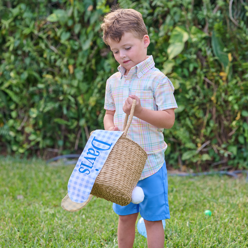 Gingham Kids Easter Basket - Easter Bunny Ears