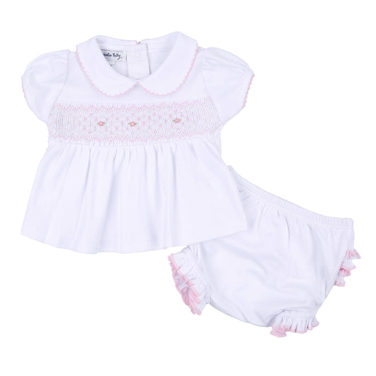 Lily and Lucas Pink Smock Collar Ruffle S/S Diaper Cover Set