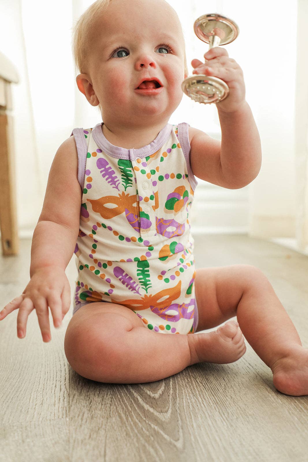 Mardi Gras Bamboo Henley Onsie with Snaps
