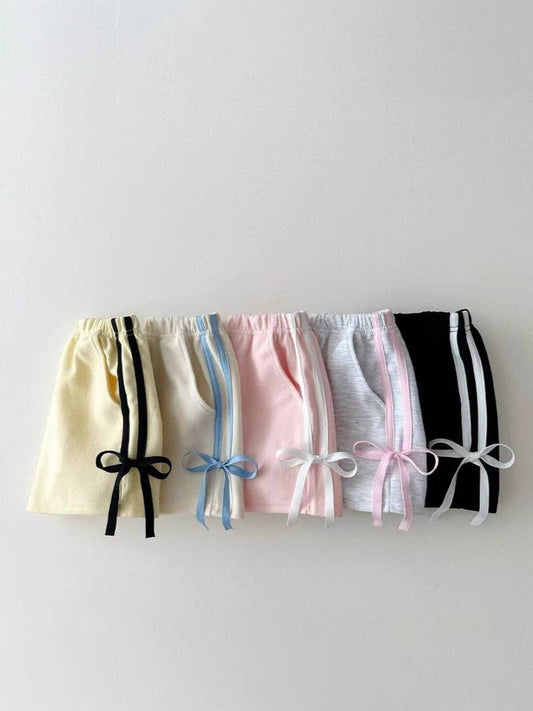Girls Ribbon Trim Solid Color Shorts- Multiple Colors Available