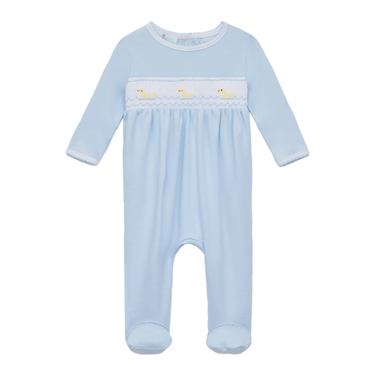 Little Ducklings Classics Smocked Footie - Light Blue