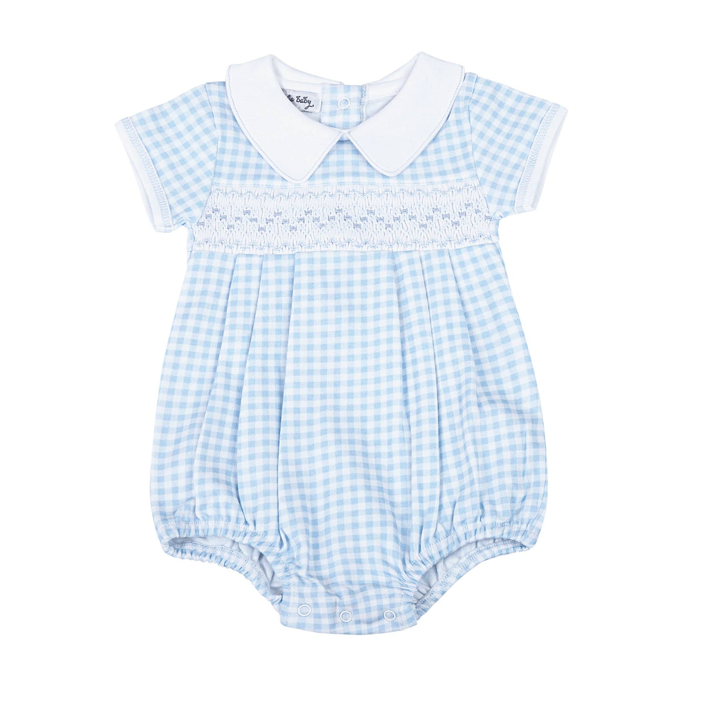 Mini Checks Smocked Collared S/S Bubble - Blue