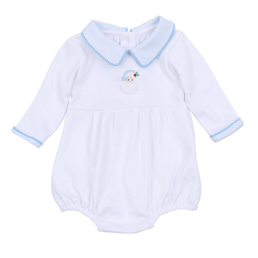 Santa Baby Collared Long Sleeve Bubble - Light Blue