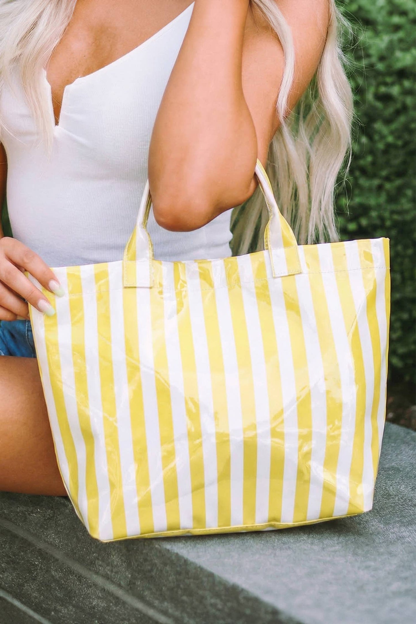 66 Glossy Striped Large Tote Bag