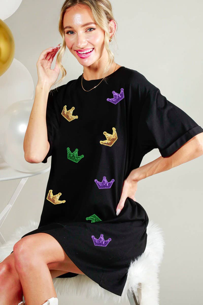 Mardi Gras Crown Sequin Detail Dress