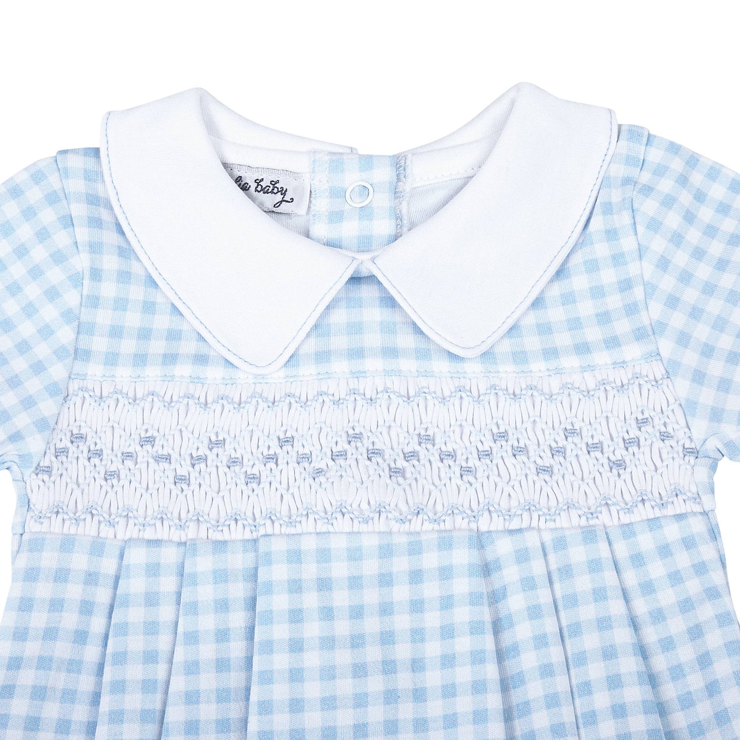 Mini Checks Smocked Collared S/S Bubble - Blue