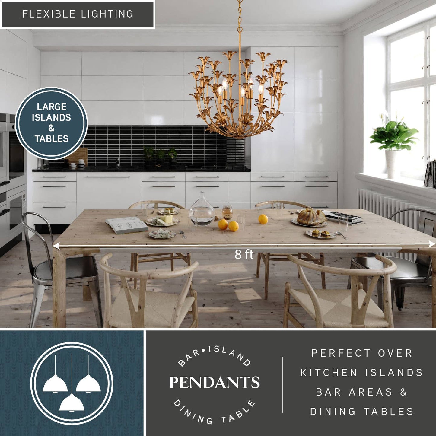 Gold Chic Pendant Light, Kitchen Island, 23.5 in