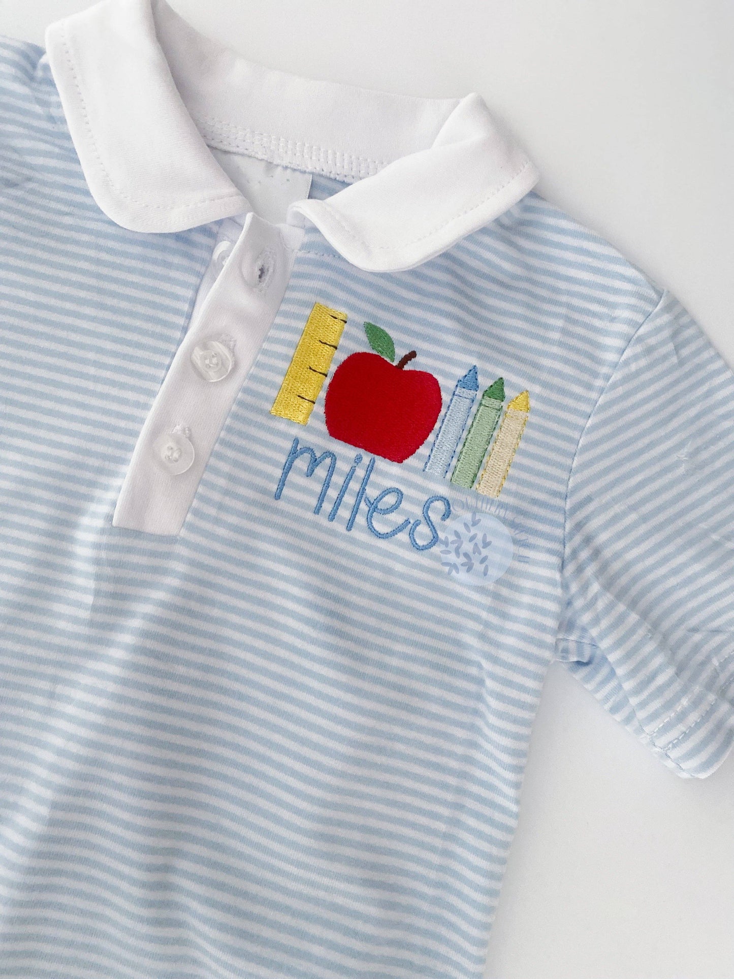 Blue & White Stripe Short Sleeve Polo Romper