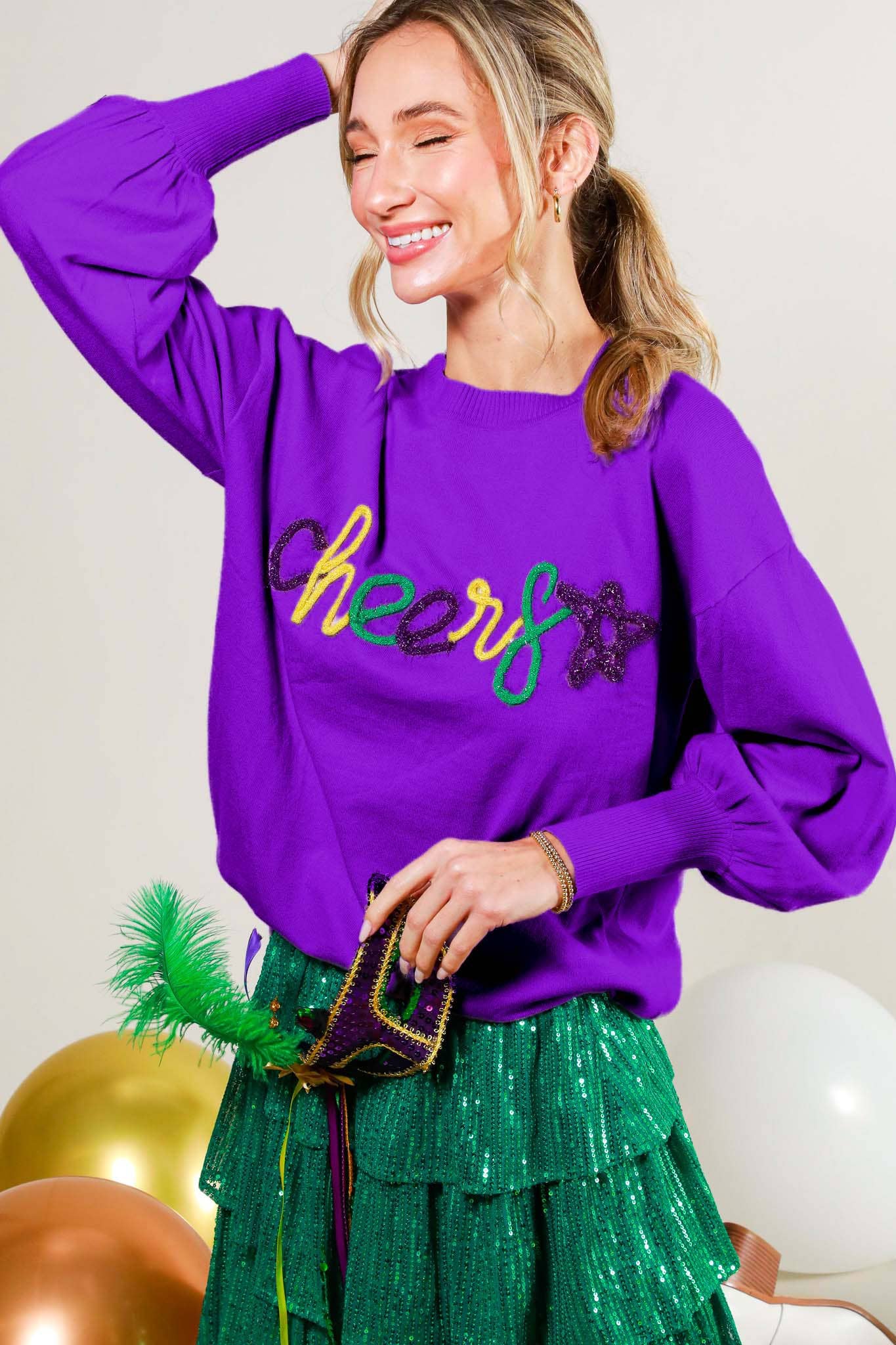 Glitter Letter Detail Sweater Top