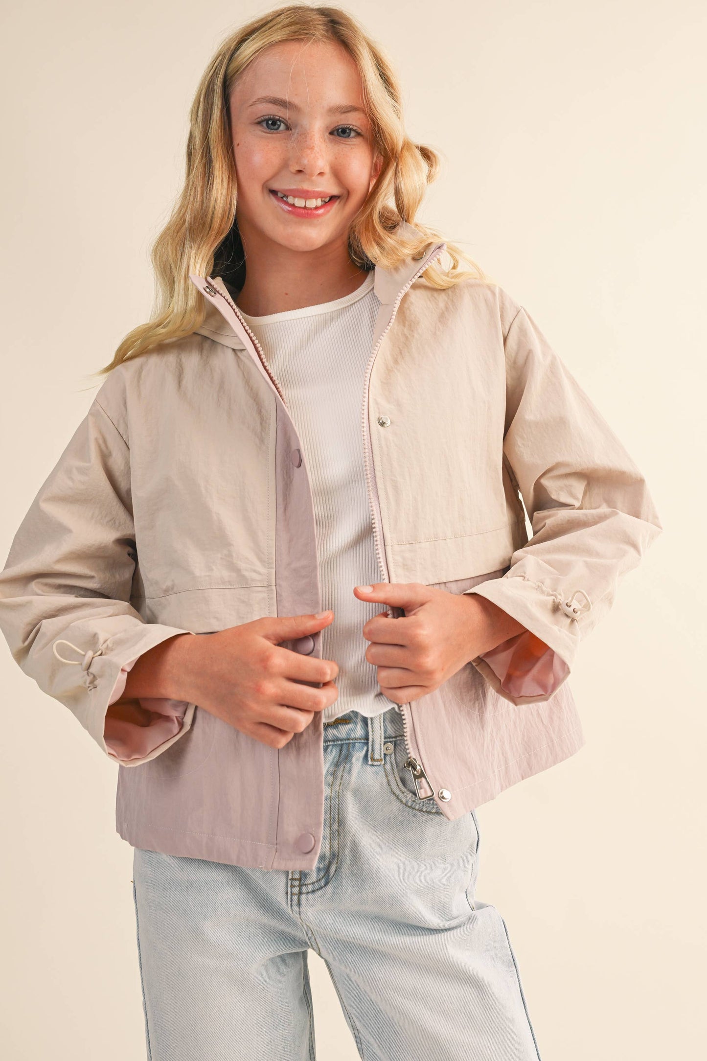 TWEEN GIRLS KIDS HOODED WINDBREAKER W/ CINCH CUFF (7-14)