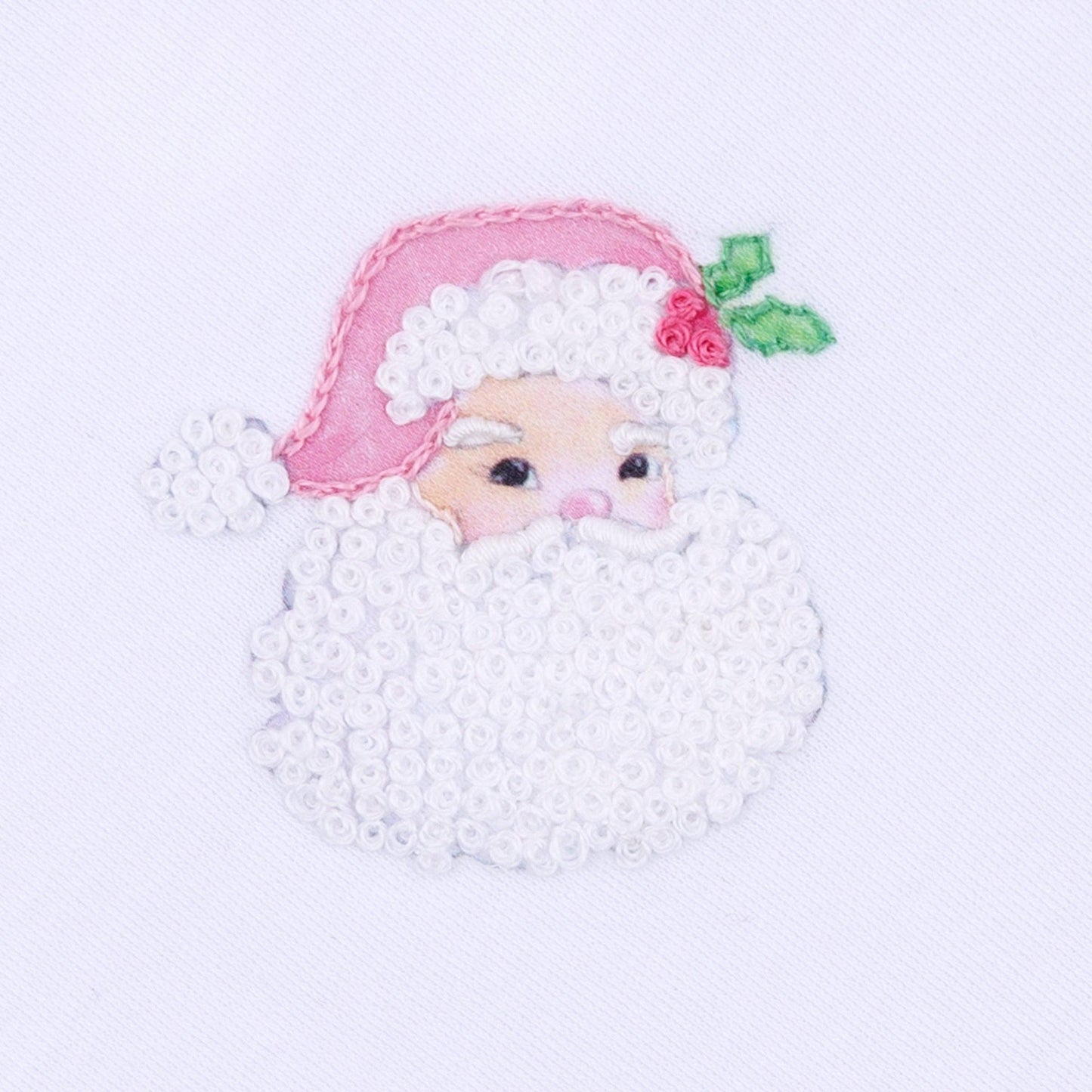 Santa Baby Embroidered Baby's First Christmas Ruffle Footie - Pink