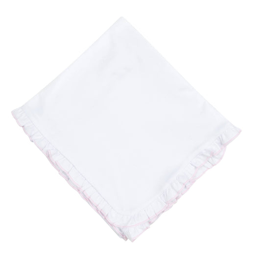 Essentials White Ruffle Receiving Blanket with Pink Trim