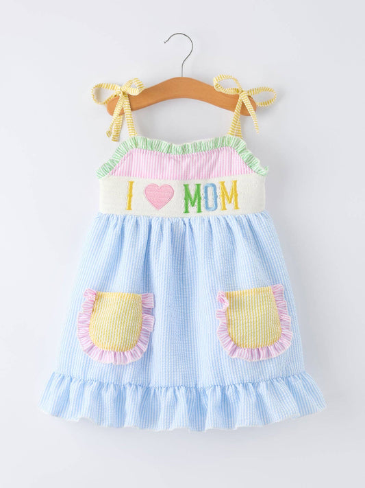“I ❤ MOM” Smocked Girls Dress