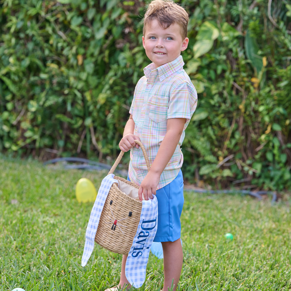 Gingham Kids Easter Basket - Easter Bunny Ears
