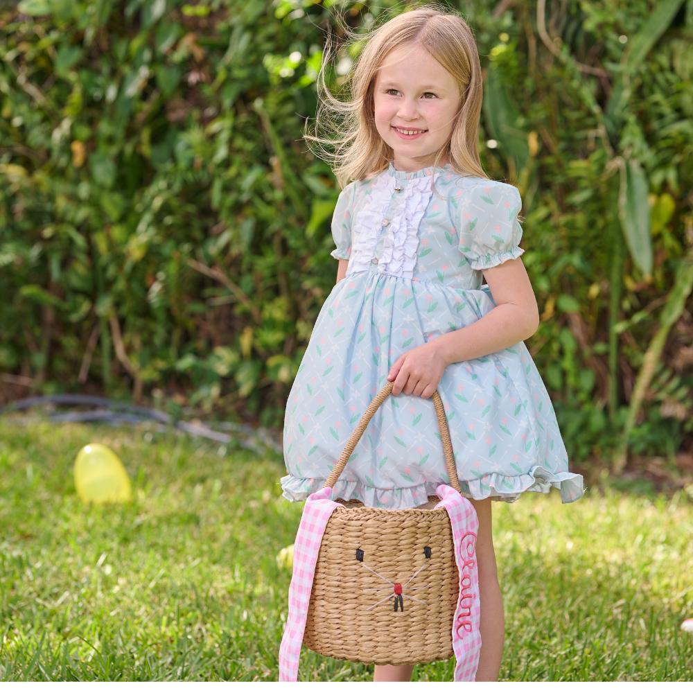 Gingham Kids Easter Basket - Easter Bunny Ears