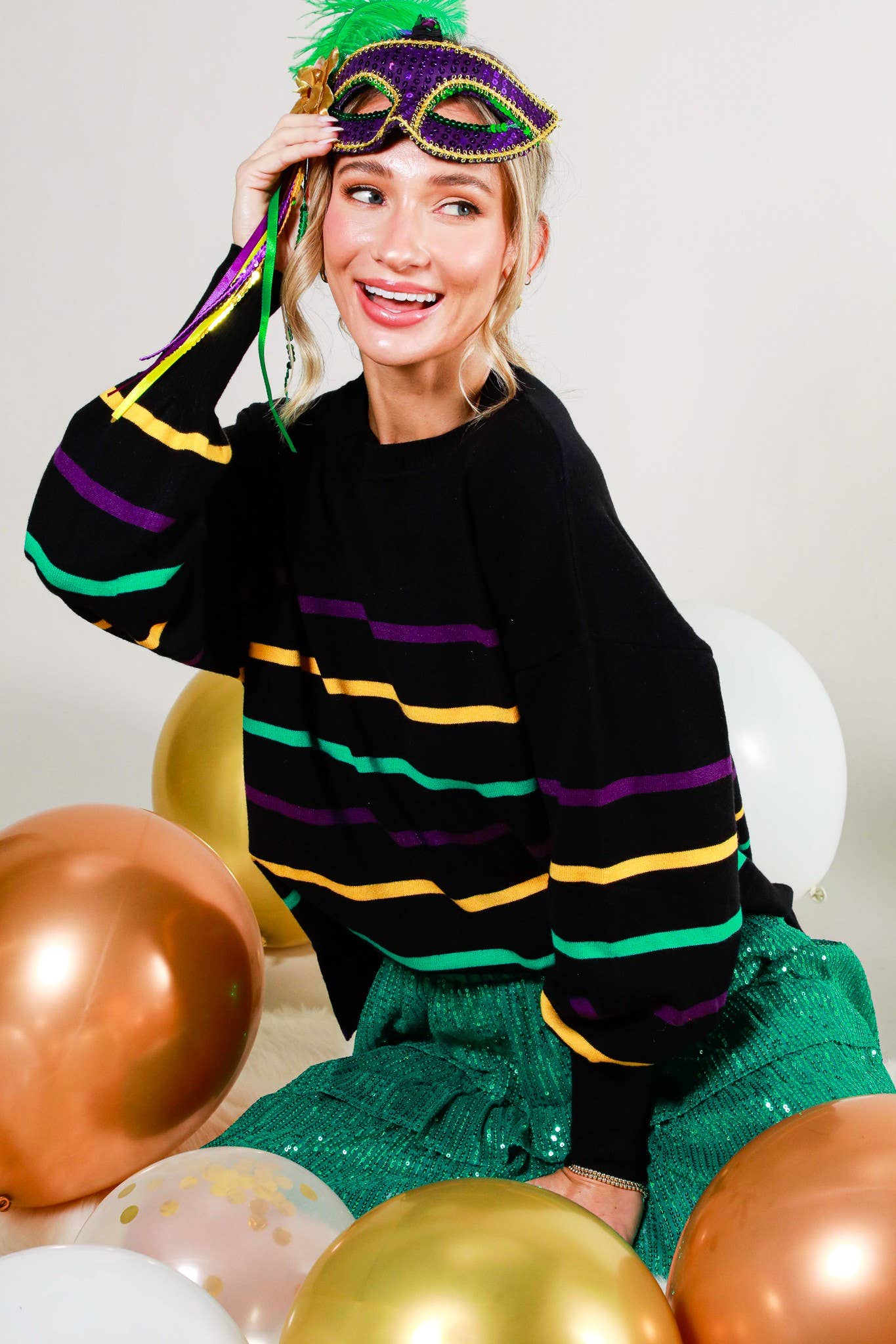 Mardi Gras Multi Color Striped Knitted Sweater Top