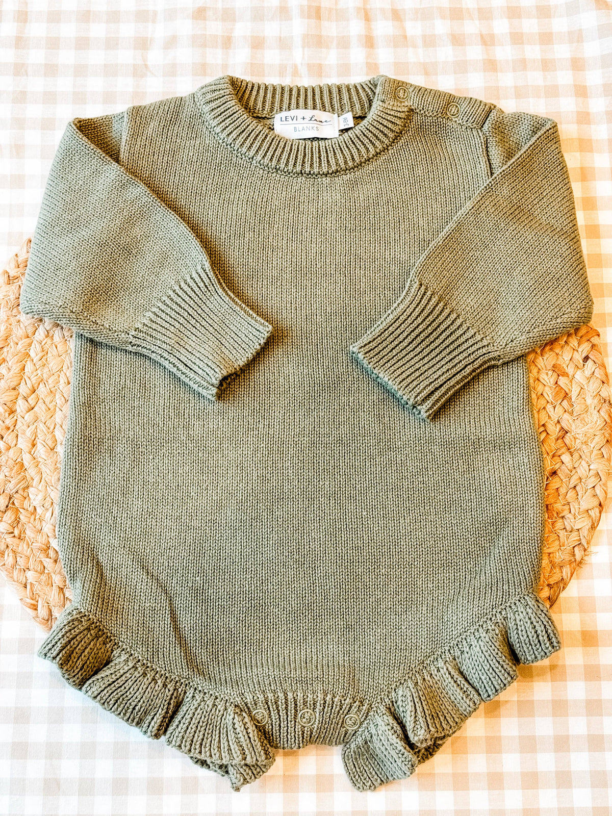 Long Sleeve Knit Ruffle Romper - True-To-Size Fit