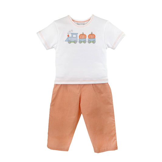 Pumpkin Train Applique Top & Pant Set