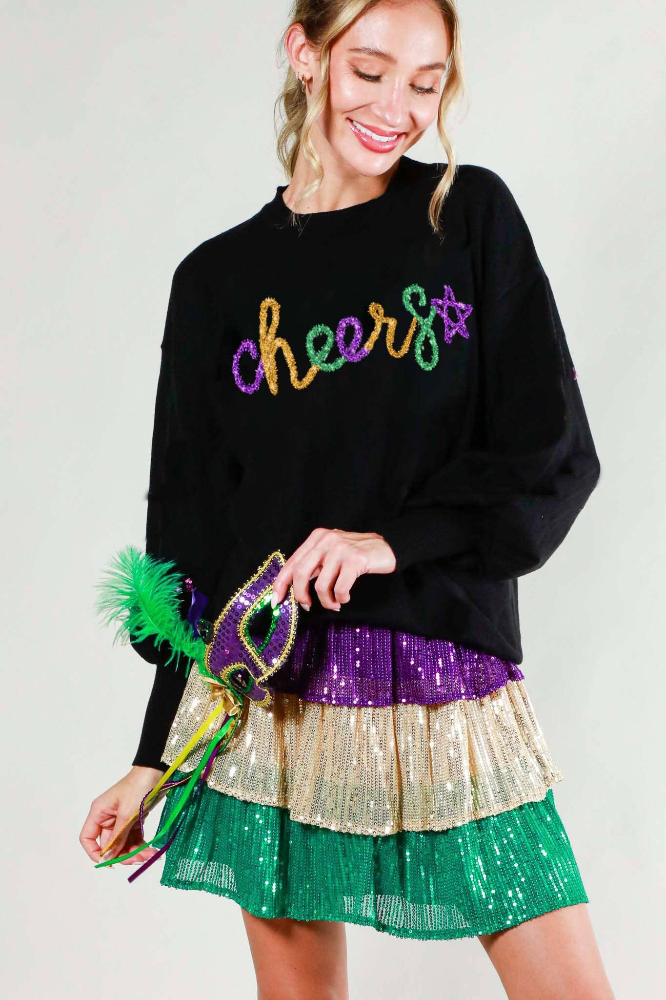 Glitter Letter Detail Sweater Top