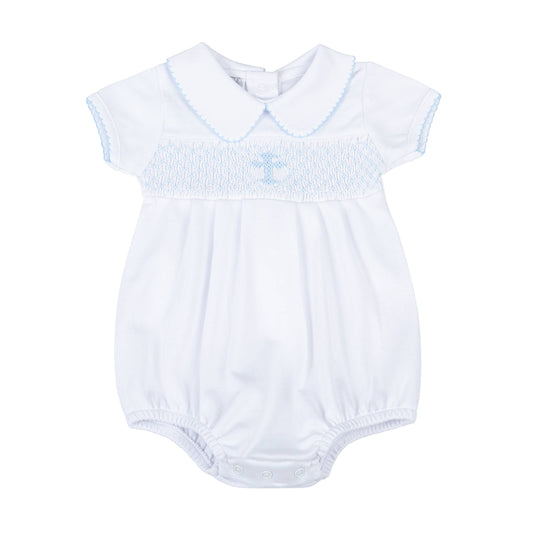 Blessed Smocked Collared S/S Bubble - Blue