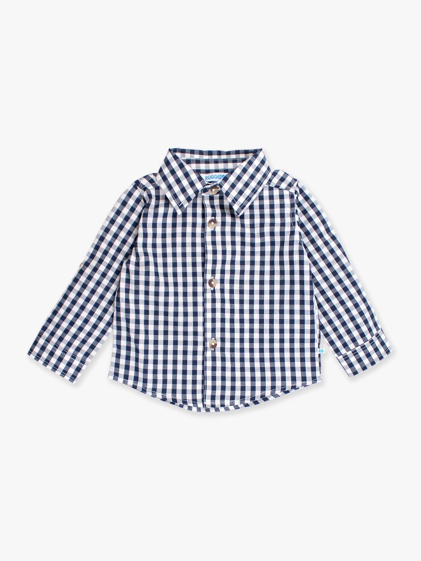 Boys Classic Dark Navy Gingham Long Sleeve Button Down