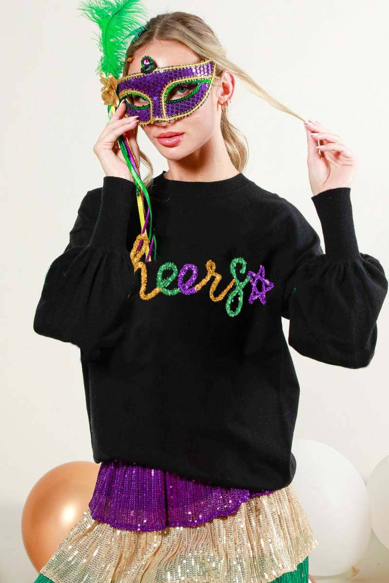 Glitter Letter Detail Sweater Top