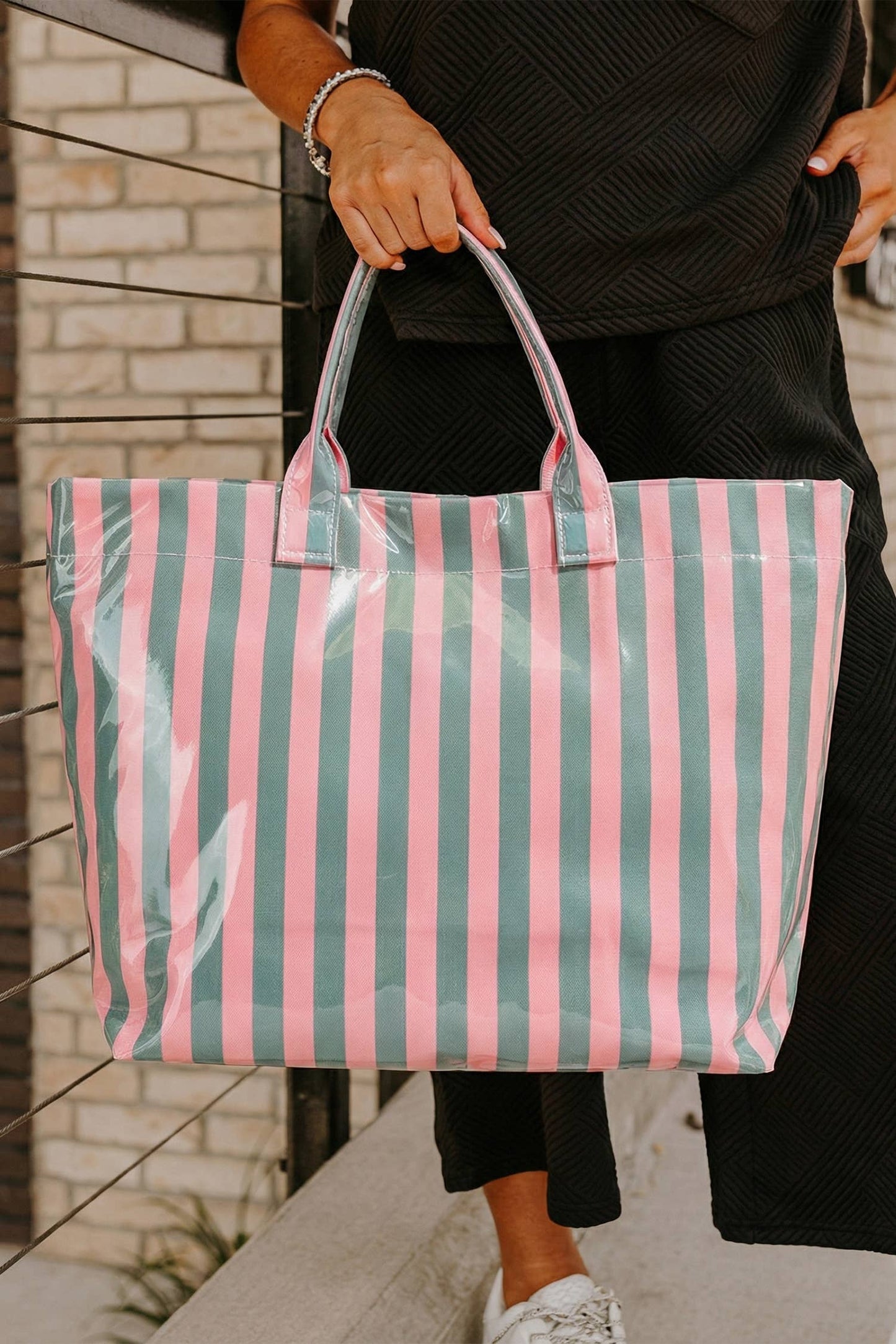66 Glossy Striped Large Tote Bag