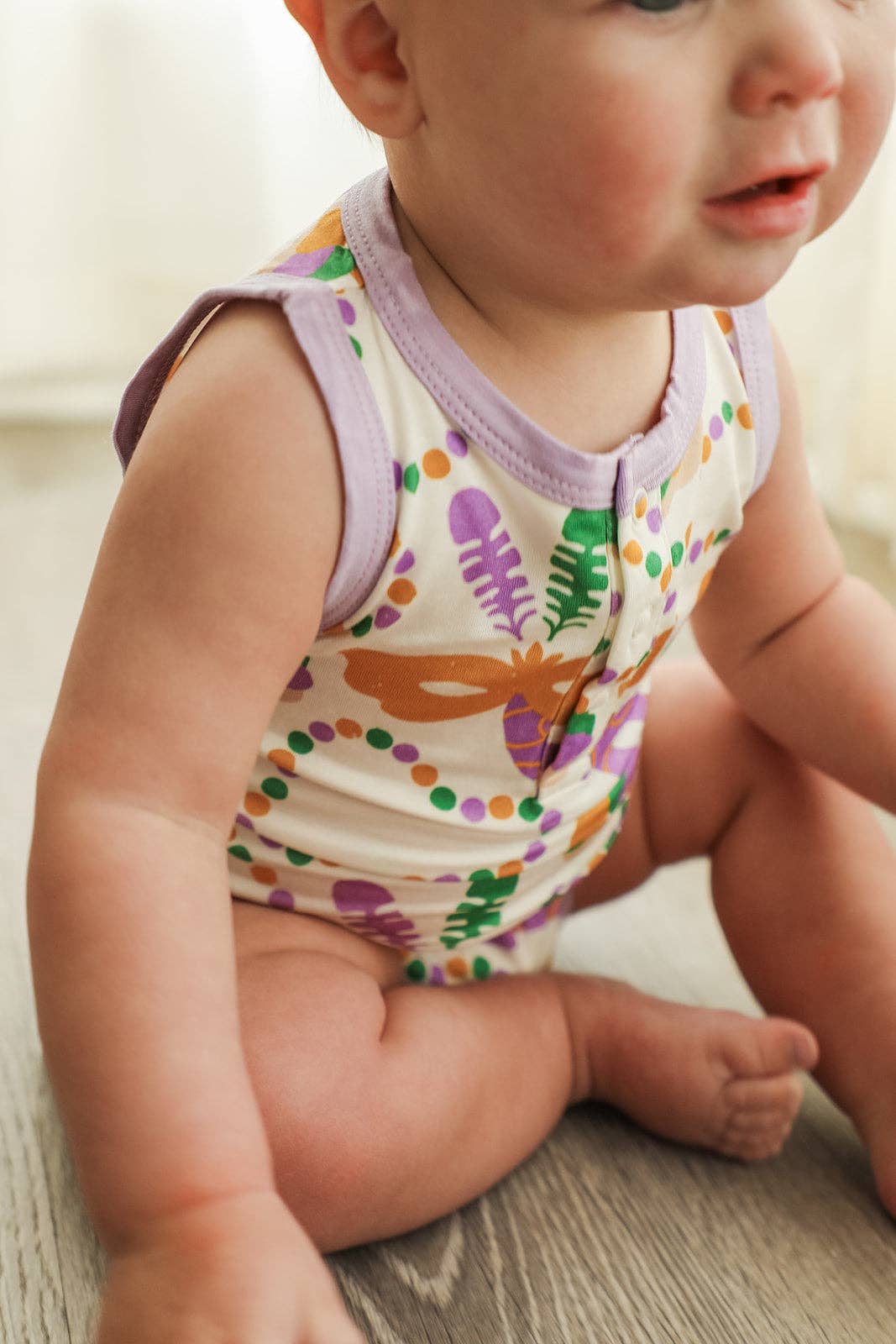 Mardi Gras Bamboo Henley Onsie with Snaps