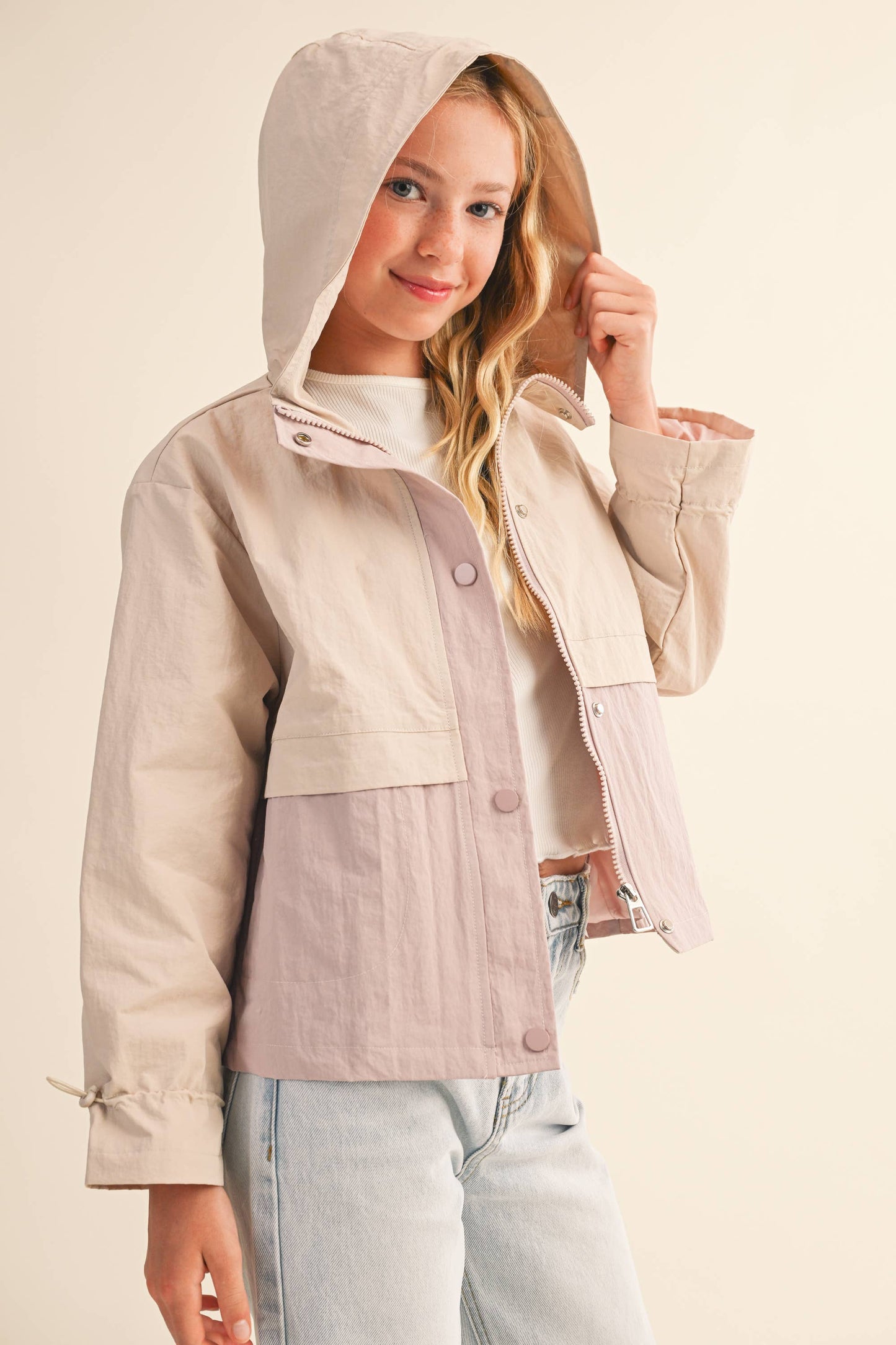 TWEEN GIRLS KIDS HOODED WINDBREAKER W/ CINCH CUFF (7-14)